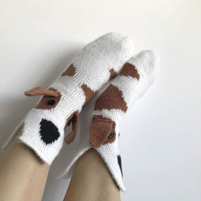 White Dog Knitted Warm 3D Floor Socks