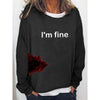 Women's Halloween Humor Funny Bloodstained I'm Fine Printed Long Sleeve T-Shirt