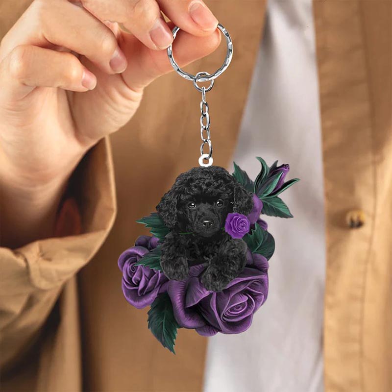 Poodle In Purple Rose Acrylic Keychain PR010