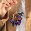 Cavalier King Charles Spaniel In Purple Rose Acrylic Keychain PR053