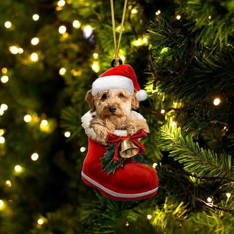 Goldendoodle In Santa Boot Christmas Hanging Ornament SB003
