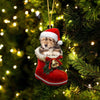 Bearded Collie In Santa Boot Christmas Hanging Ornament SB075