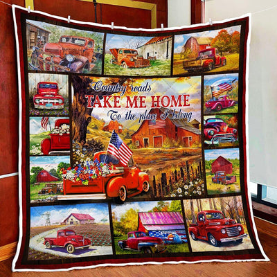 Country Roads Take Me Home - Red Truck A299 Premium Blanket