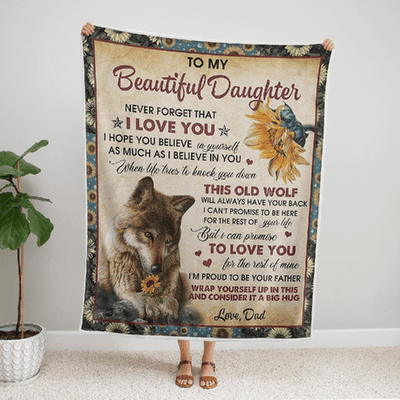 To My Daughter - From Dad - Wolf Flower A300 - Premium Blanket