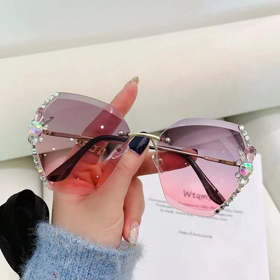 Woman Rimless Diamond Sunglasses for Beach Summer