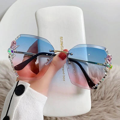 Woman Rimless Diamond Sunglasses for Beach Summer